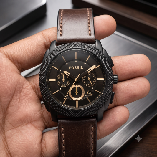 Fossil Machine FS4656 Black Dial Chronograph Copy Watch for Men – Brown Leather Strap