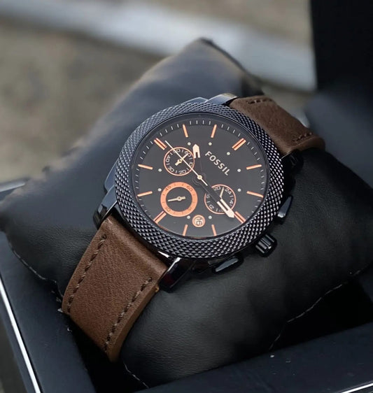 Fossil Machine Chronograph Brown Leather Strap Watch for Men