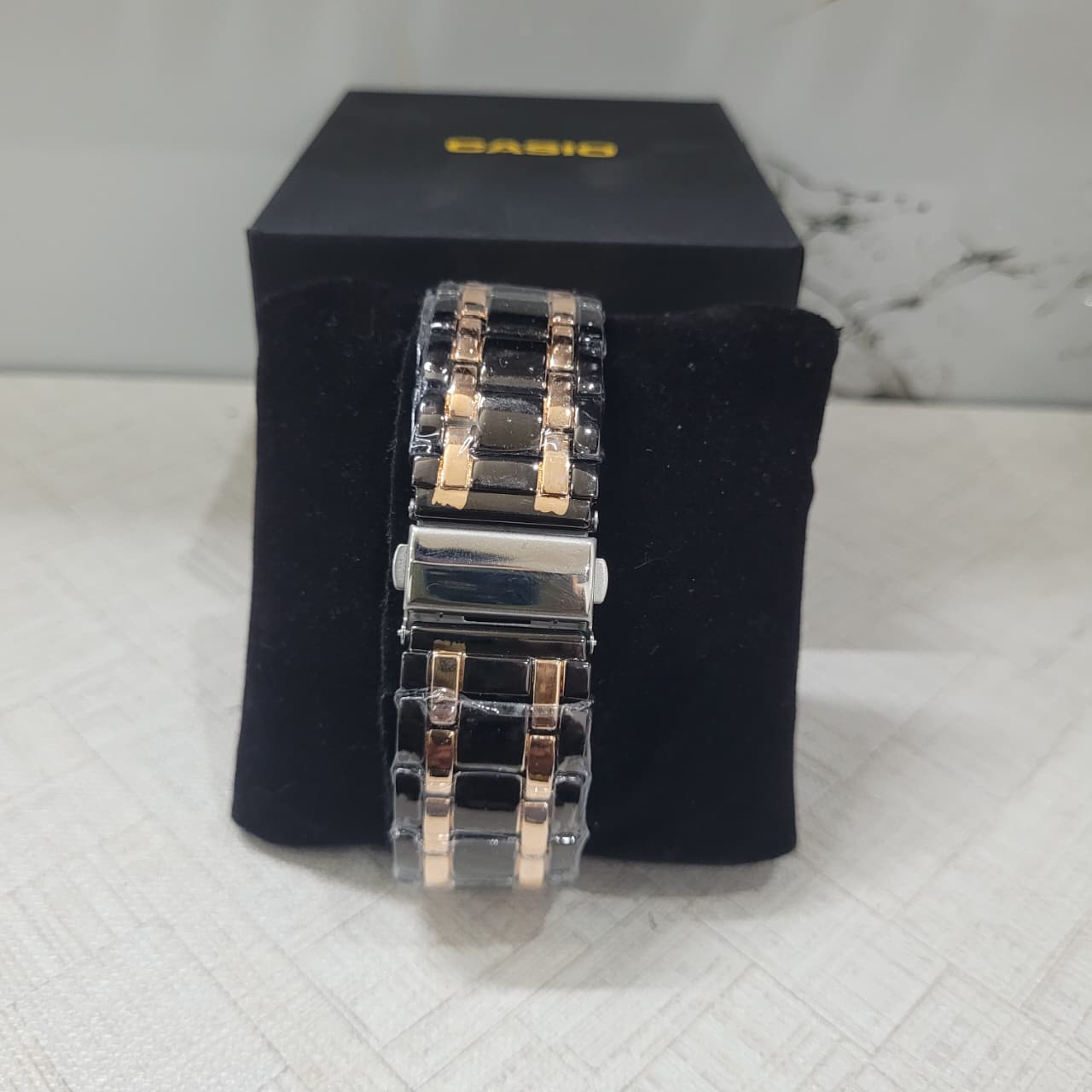 Casio Edifice Black Dial Rose Gold Chronograph Watch for Men – Two-Tone Stainless Steel Bracelet