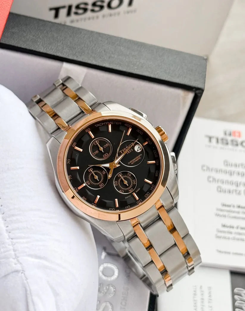 Tissot 1853 Black Dial with Rose Gold Bezel 7AA Premium Chronograph Watch for Men