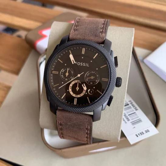 Fossil Machine Chronograph Brown Leather Strap Watch for Men – FS4656