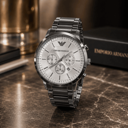 Emporio Armani Silver Dial Stainless Steel Copy Watch