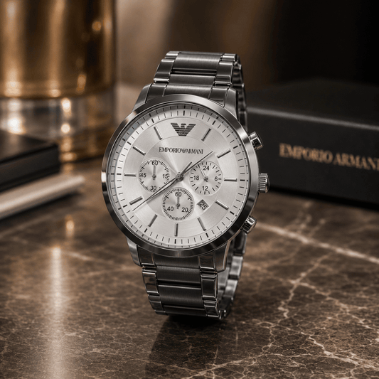 Emporio Armani Silver Dial Stainless Steel Copy Watch