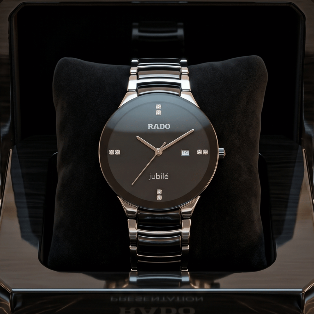 Rado Centrix Jubilé Black Dial Two-Tone Watch for Men