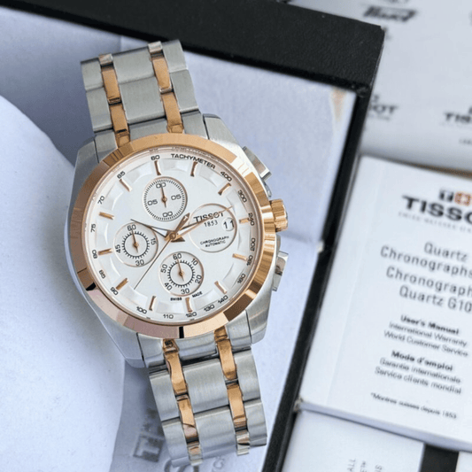 Tissot Couturier 1853 White Dial Chronograph Watch for Men – Two-Tone Stainless Steel