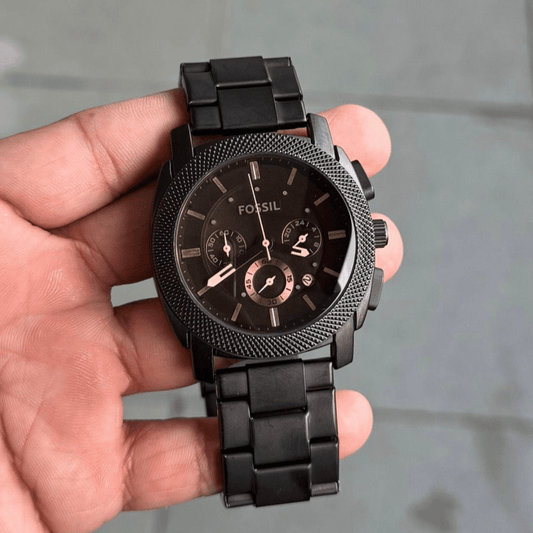 Fossil Machine FS4682 Black Dial Chronograph Watch for Men – Black Stainless Steel