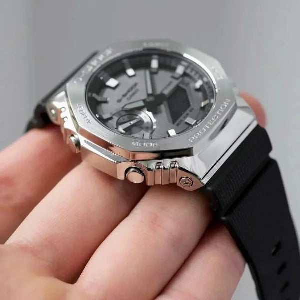 Casio G-Shock GM-2100-1ADR Metal Silver & Black 7AA Premium Watch for Unisex