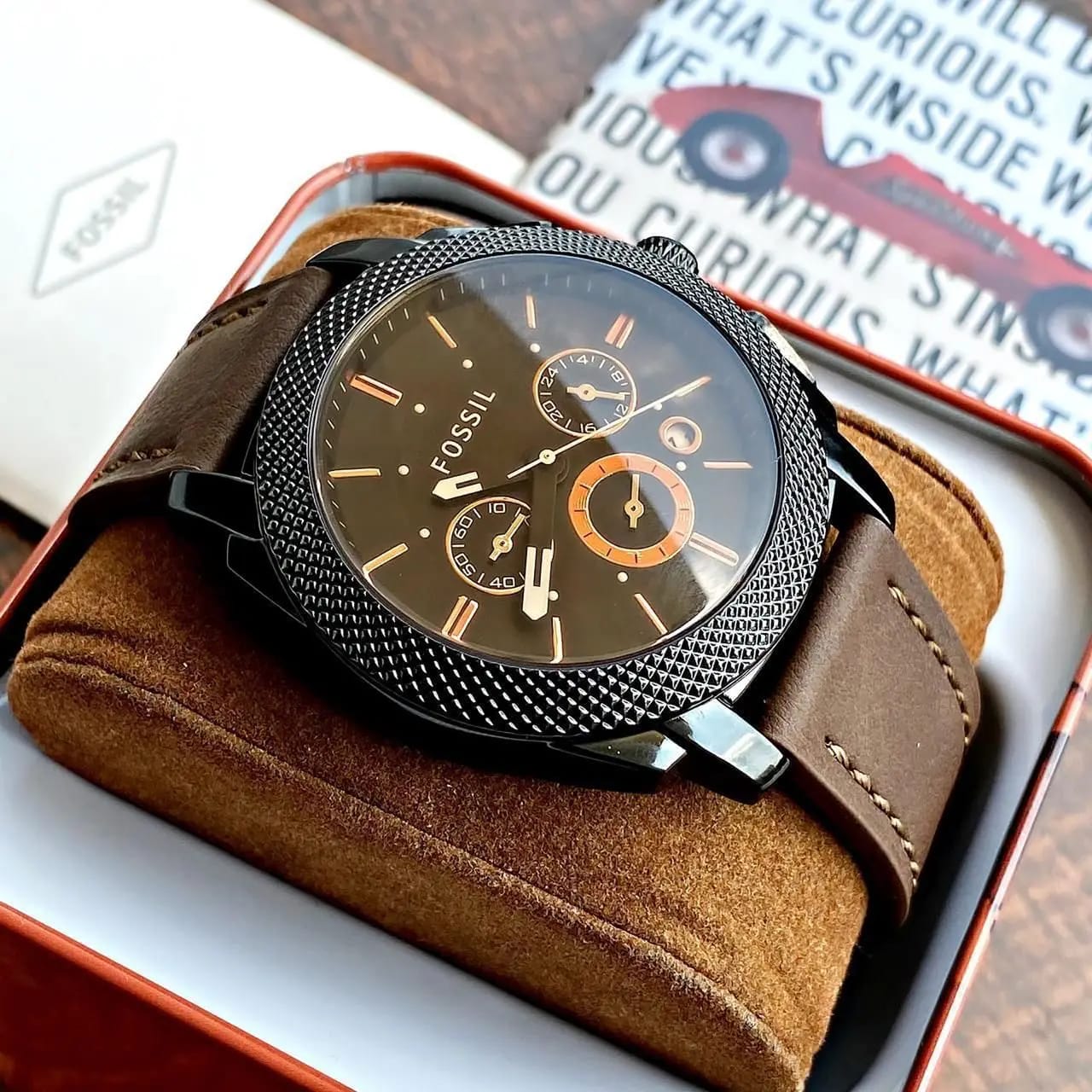 Fossil Machine Chronograph Brown Leather Strap Watch for Men