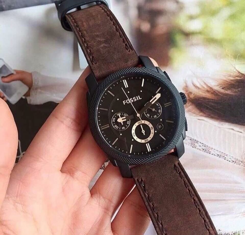 Fossil Machine Chronograph Brown Leather Strap Watch for Men