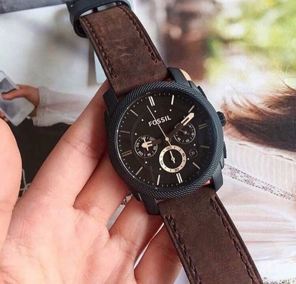 Fossil Machine Chronograph Brown Leather Strap Watch for Men