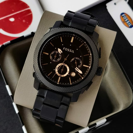 Fossil Machine FS4682 Black Dial Chronograph Watch for Men – Black Stainless Steel