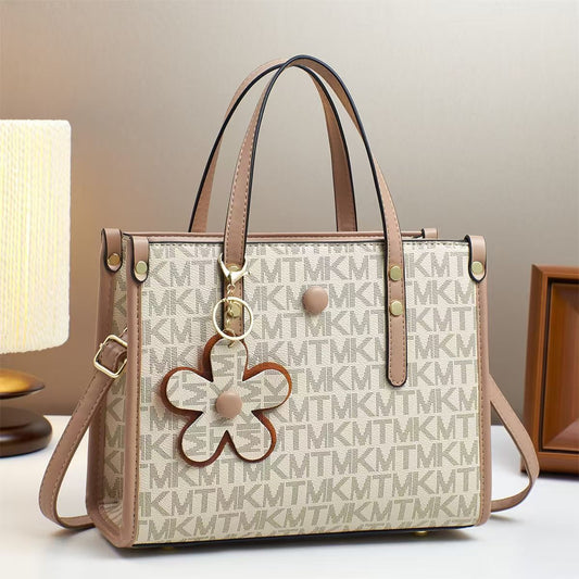 TMKM Monogram Tote Handbag with Sling Bag & Flower Charm for Women
