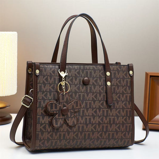 TMKM Monogram Tote Handbag with Sling Bag & Flower Charm for Women