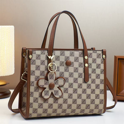 TMKM Monogram Tote Handbag with Sling Bag & Flower Charm for Women