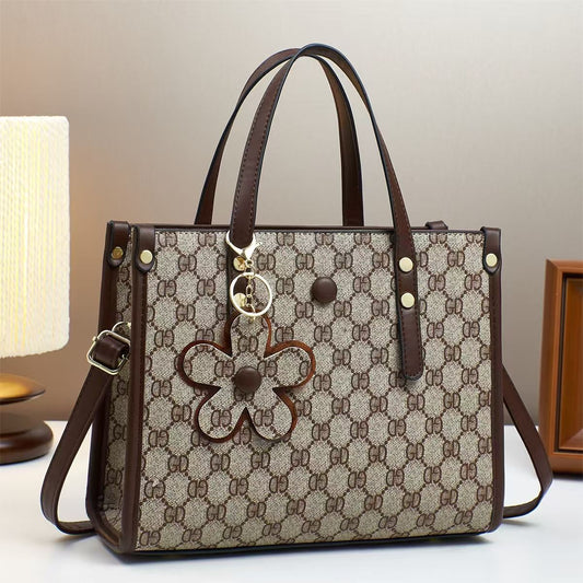 TMKM Monogram Tote Handbag with Sling Bag & Flower Charm for Women