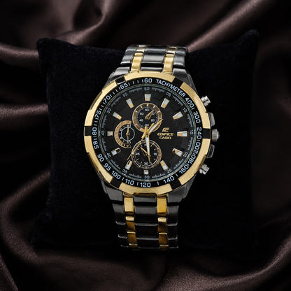 Casio Edifice Black Dial Rose Gold Chronograph Watch for Men – Two-Tone Stainless Steel Bracelet