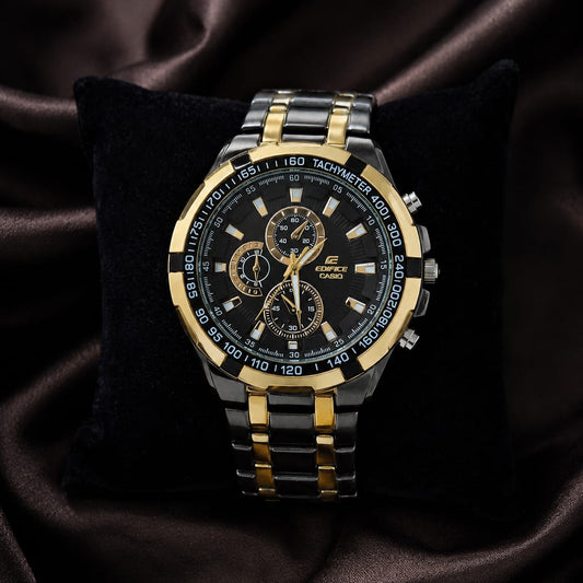 Casio Edifice Black Dial Rose Gold Chronograph Watch for Men – Two-Tone Stainless Steel Bracelet