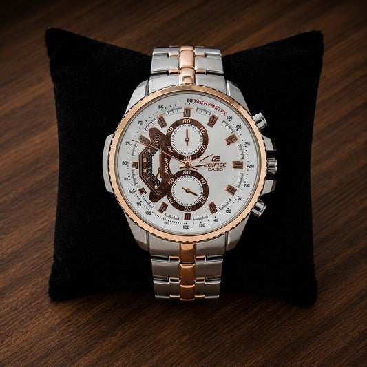 Casio Edifice EF-558D-7AVDF Silver Dial Chronograph Copy Watch for Men – Rose Gold Bezel