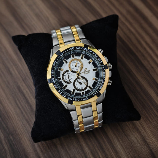 Casio Edifice EF-539D-1A5VDF Chronograph Copy Watch for Men – White & Black Dial with Rose Gold Two-Tone Bracelet