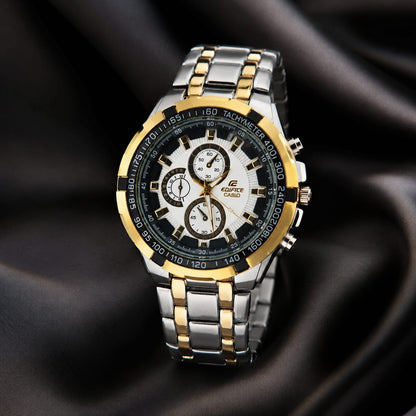 Casio Edifice EF-539D-1A5VDF Chronograph Copy Watch for Men – White & Black Dial with Rose Gold Two-Tone Bracelet