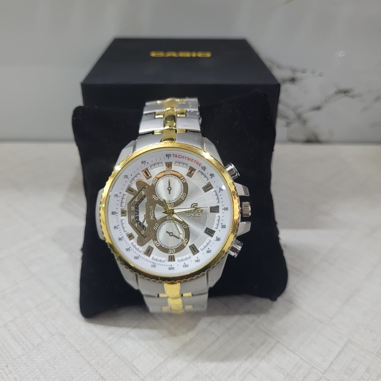 Casio Edifice EF-558SG-1AV Chronograph Watch for Men – Silver & Gold Stainless Steel