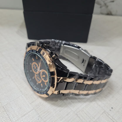 Casio Edifice Black Dial Rose Gold Chronograph Watch for Men – Two-Tone Stainless Steel Bracelet