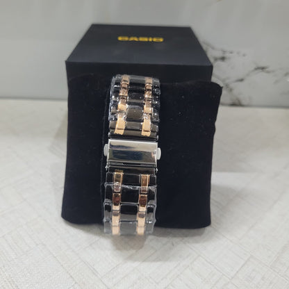 Casio Edifice Black Dial Rose Gold Chronograph Watch for Men – Two-Tone Stainless Steel Bracelet