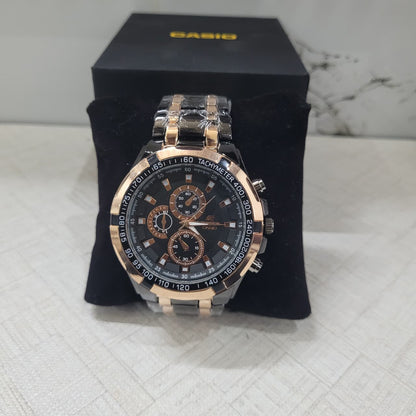Casio Edifice Black Dial Rose Gold Chronograph Watch for Men – Two-Tone Stainless Steel Bracelet