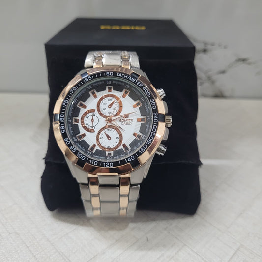 Casio Edifice EF-539D-1A5VDF Chronograph Copy Watch for Men – White & Black Dial with Rose Gold Two-Tone Bracelet
