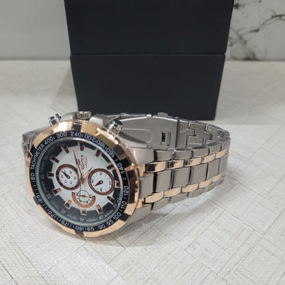 Casio Edifice EF-539D-1A5VDF Chronograph Copy Watch for Men – White & Black Dial with Rose Gold Two-Tone Bracelet