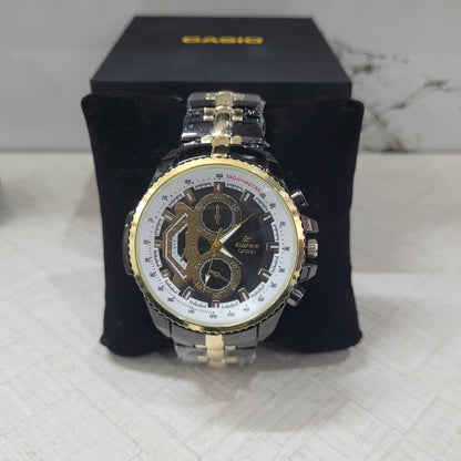 Casio Edifice EF-558SG-1AV Chronograph Tachymeter Watch for Men – Black & Gold
