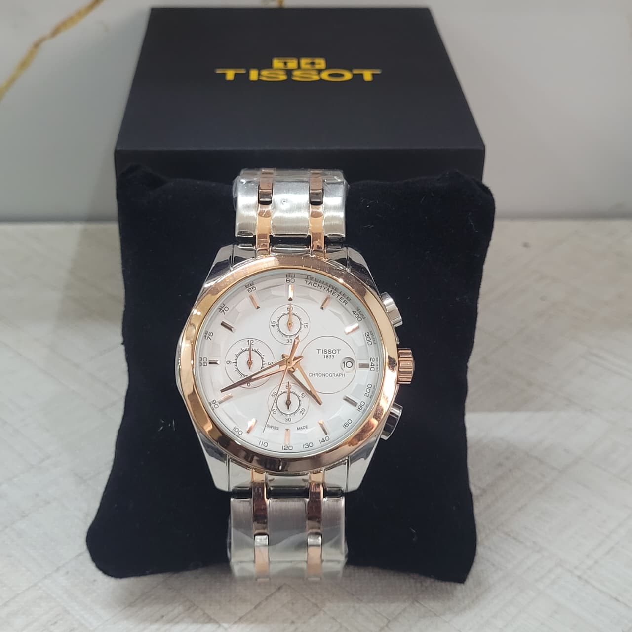 Tissot Couturier 1853 White Dial Chronograph Watch for Men – Two-Tone Stainless Steel