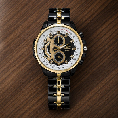 Casio Edifice EF-558SG-1AV Chronograph Tachymeter Watch for Men – Black & Gold