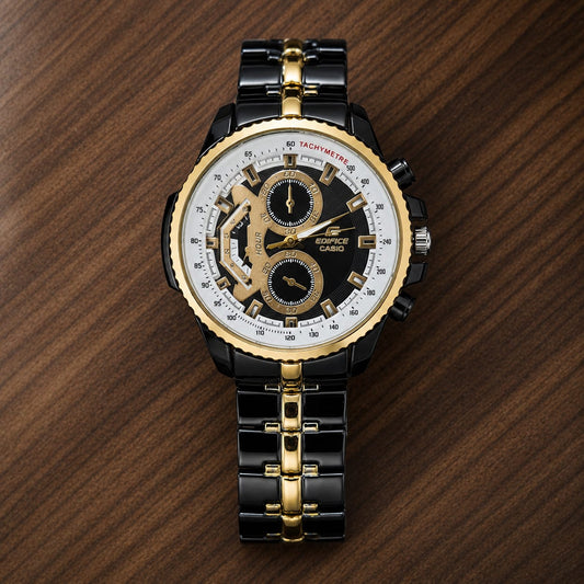 Casio Edifice EF-558SG-1AV Chronograph Tachymeter Watch for Men – Black & Gold