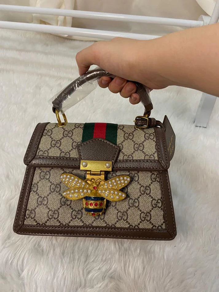 Gucci Bee Limited Edition Margaret Mini Shoulder Bag for Women – Grey & Brown | GC-4352-WBG
