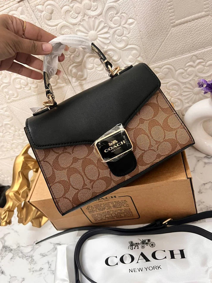 Coach New Black-Brown Printed Leather Satchel Handbag for Women – CO-4442-WBG