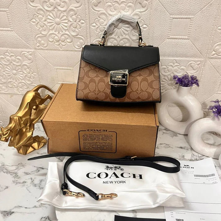 Coach New Black-Brown Printed Leather Satchel Handbag for Women – CO-4442-WBG