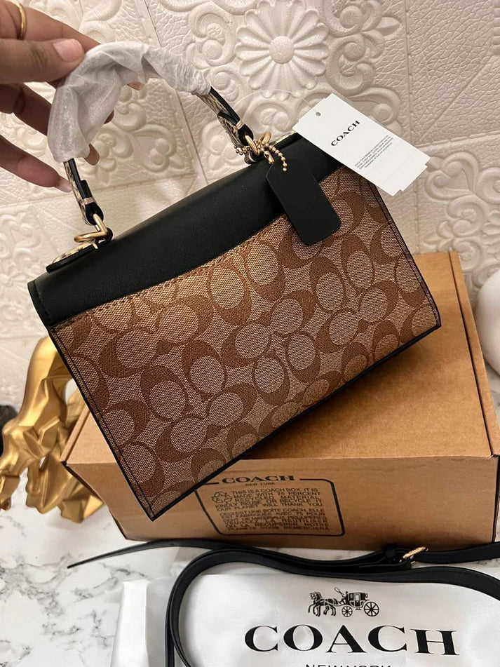 Coach New Black-Brown Printed Leather Satchel Handbag for Women – CO-4442-WBG