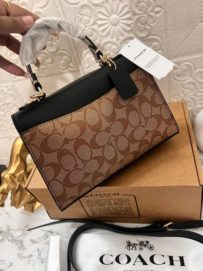 Coach New Black-Brown Printed Leather Satchel Handbag for Women – CO-4442-WBG