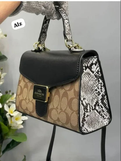Coach New Black-Brown Printed Leather Satchel Handbag for Women – CO-4442-WBG