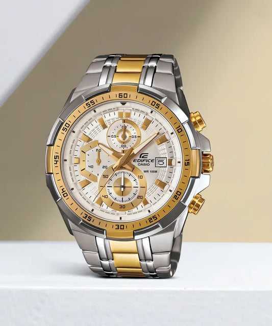 Casio Edifice EFR-539SG-7AVUDF Chronograph Watch for Men – White Dial Gold Metal Strap