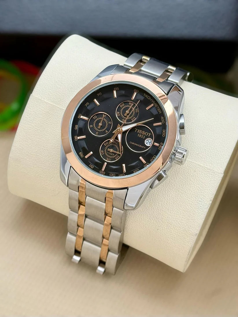 Tissot 1853 Black Dial with Rose Gold Bezel 7AA Premium Chronograph Watch for Men
